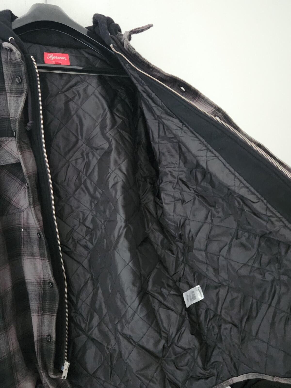 FW21 Supreme Hooded Flannel Zip Up Shirt Quilted Jacket Black Size L