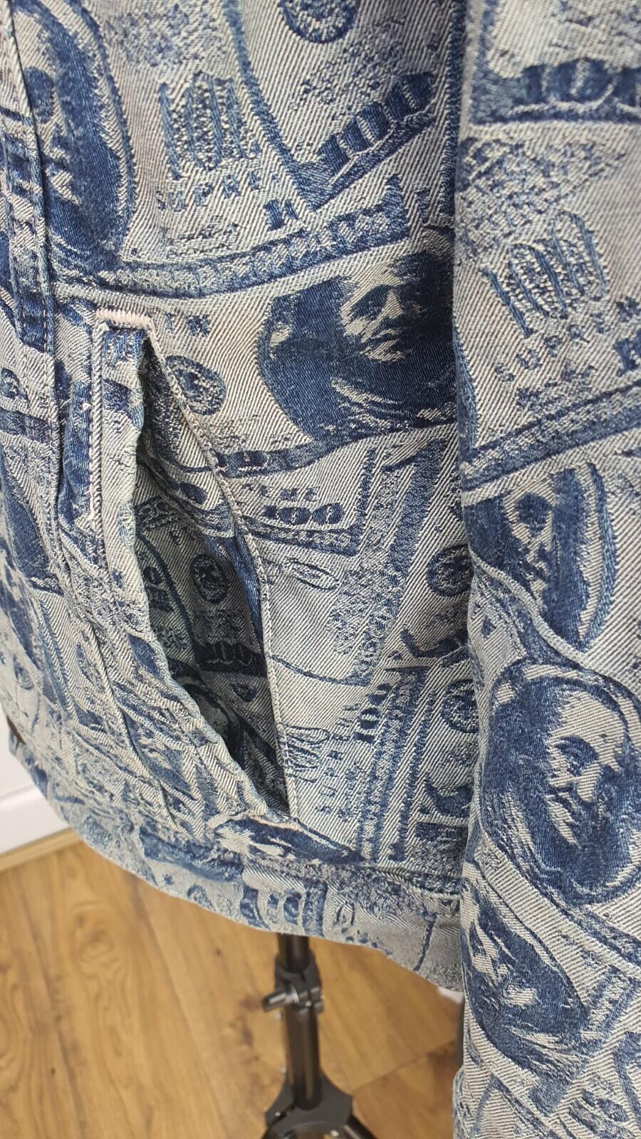 FW17 Supreme 100 Dollar Bill Denim Trucker Jacket Blue Größe MBenjamin Franklin