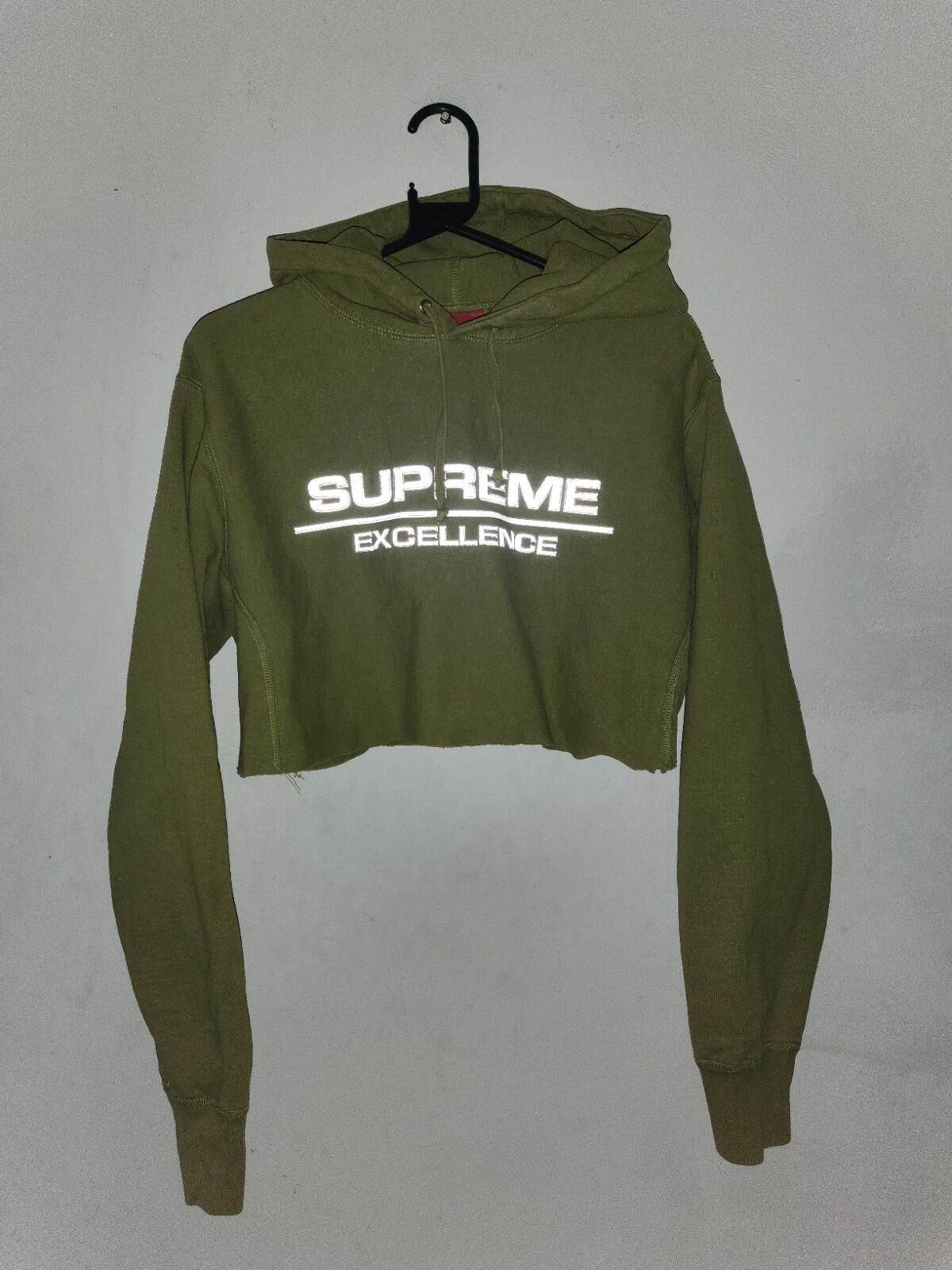 FW17 Supreme Reflective Excellence Hooded Sweatshirt Olive Size M CROPPED