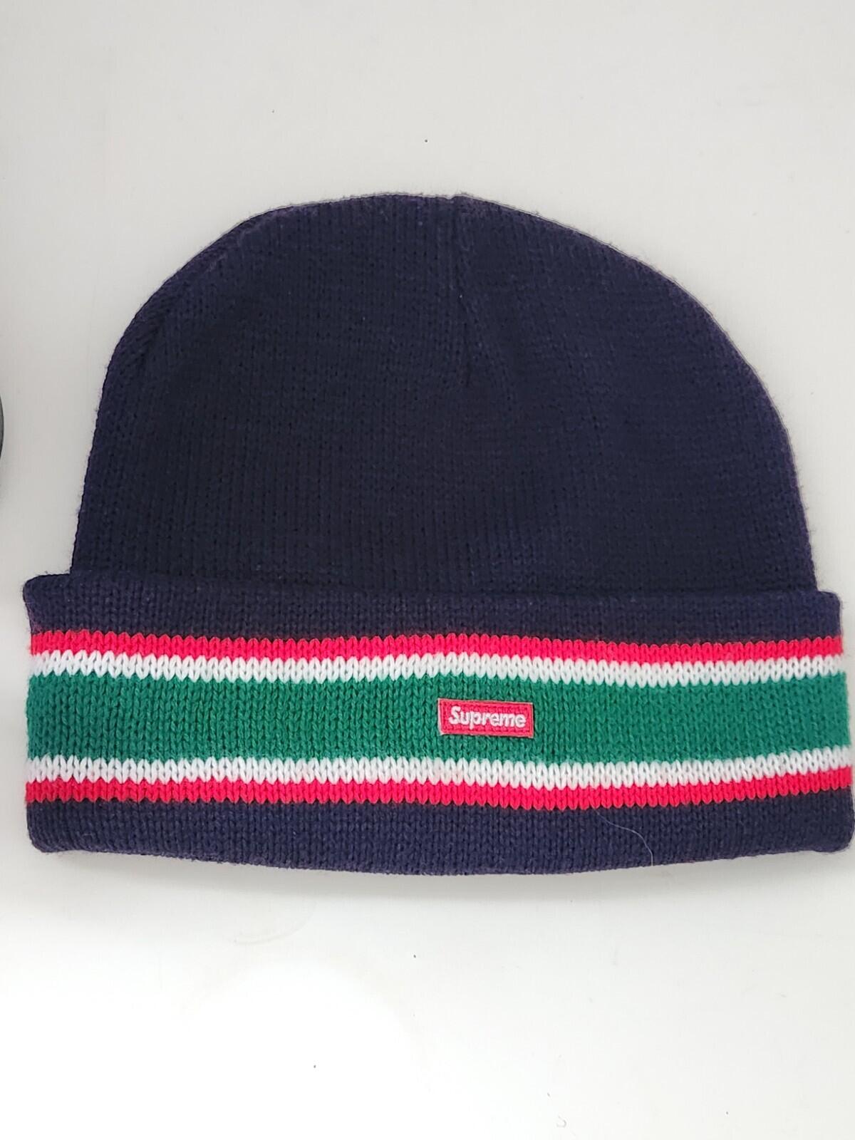 FW16 Supreme Striped Cuff beanie Navy Hat Made In Canada