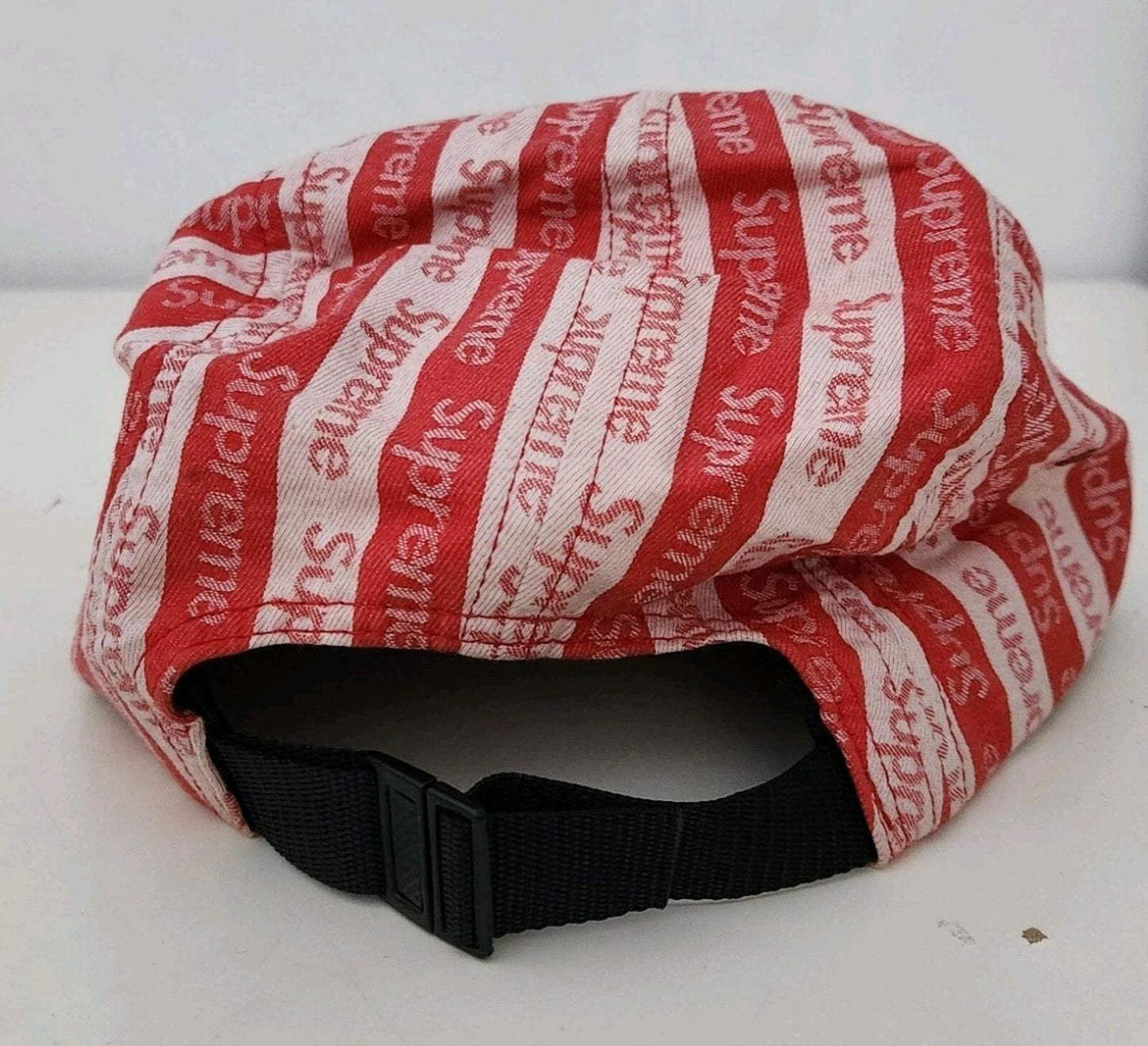 FW14 Supreme Jacquard Logo Camp Cap Red White Red Box Logo made in USA Vintage