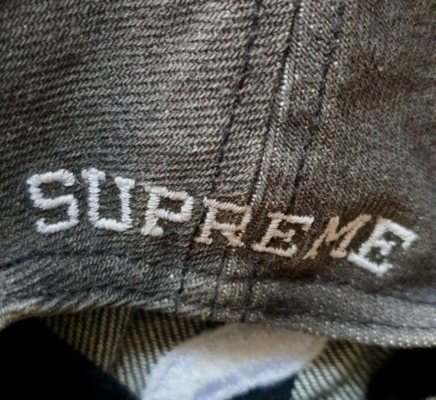SS17 Supreme Washed Denim S Logo 6 Panel cap black hat grey