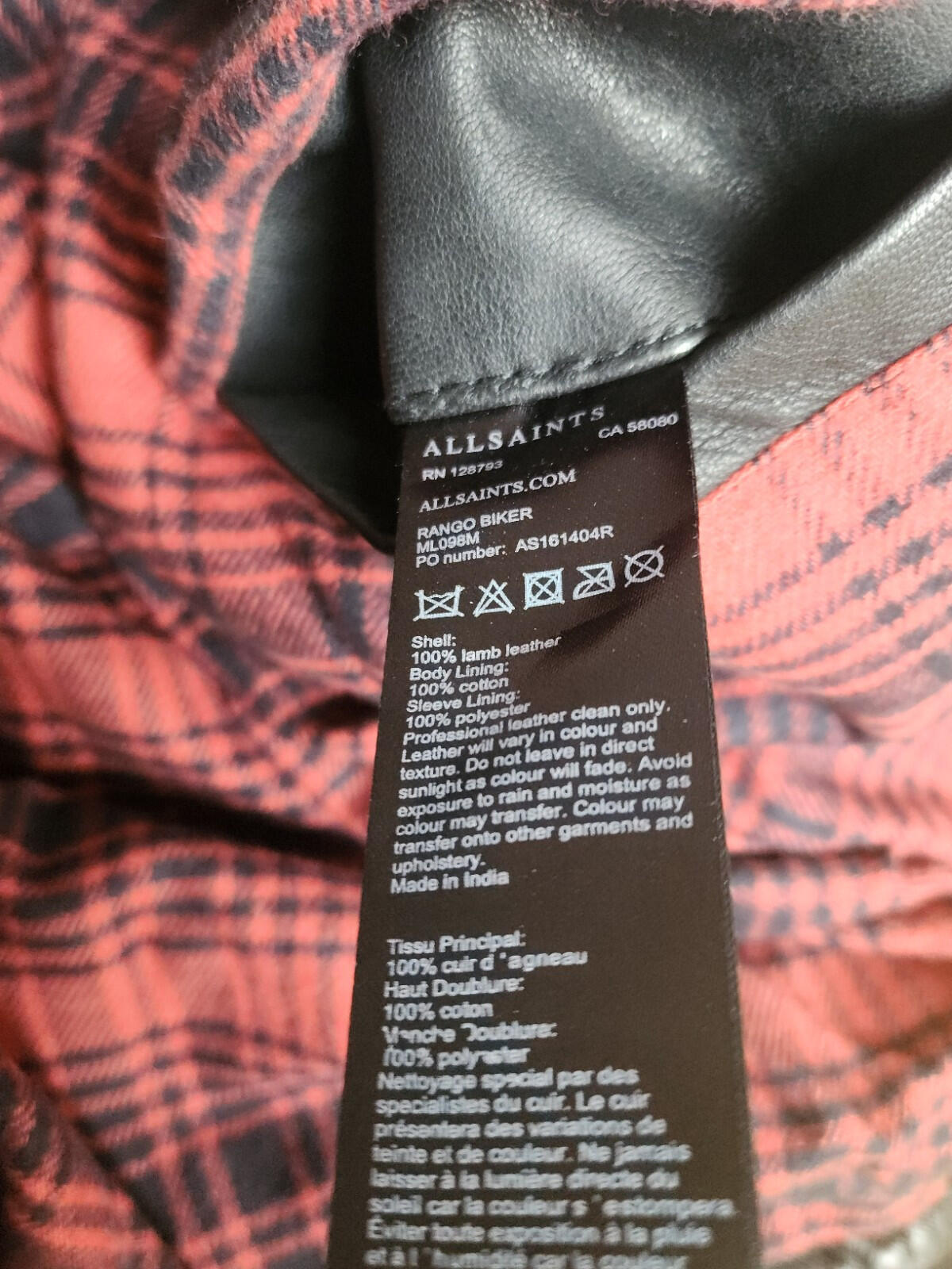 ALL SAINTS Rango biker jacket size £375 medium lamb leather
