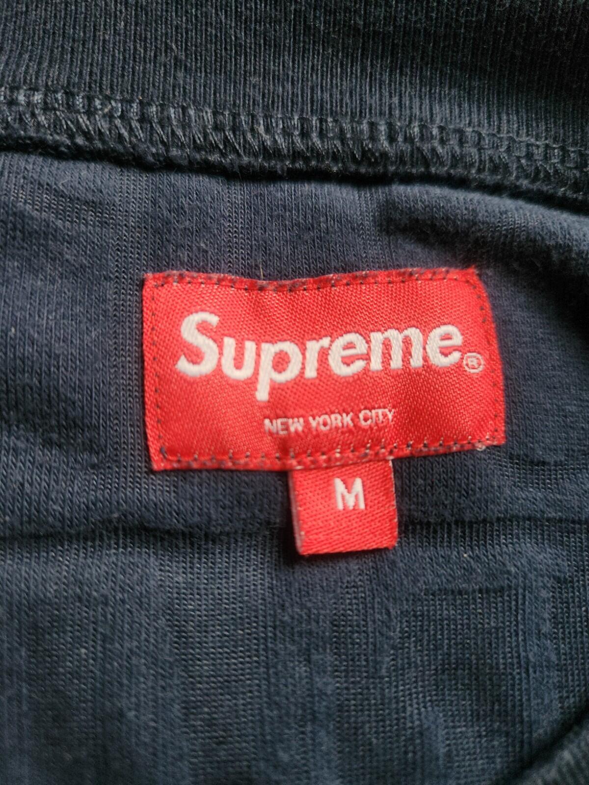 SS17 Supreme Logo Stripe Terry T Navy size M