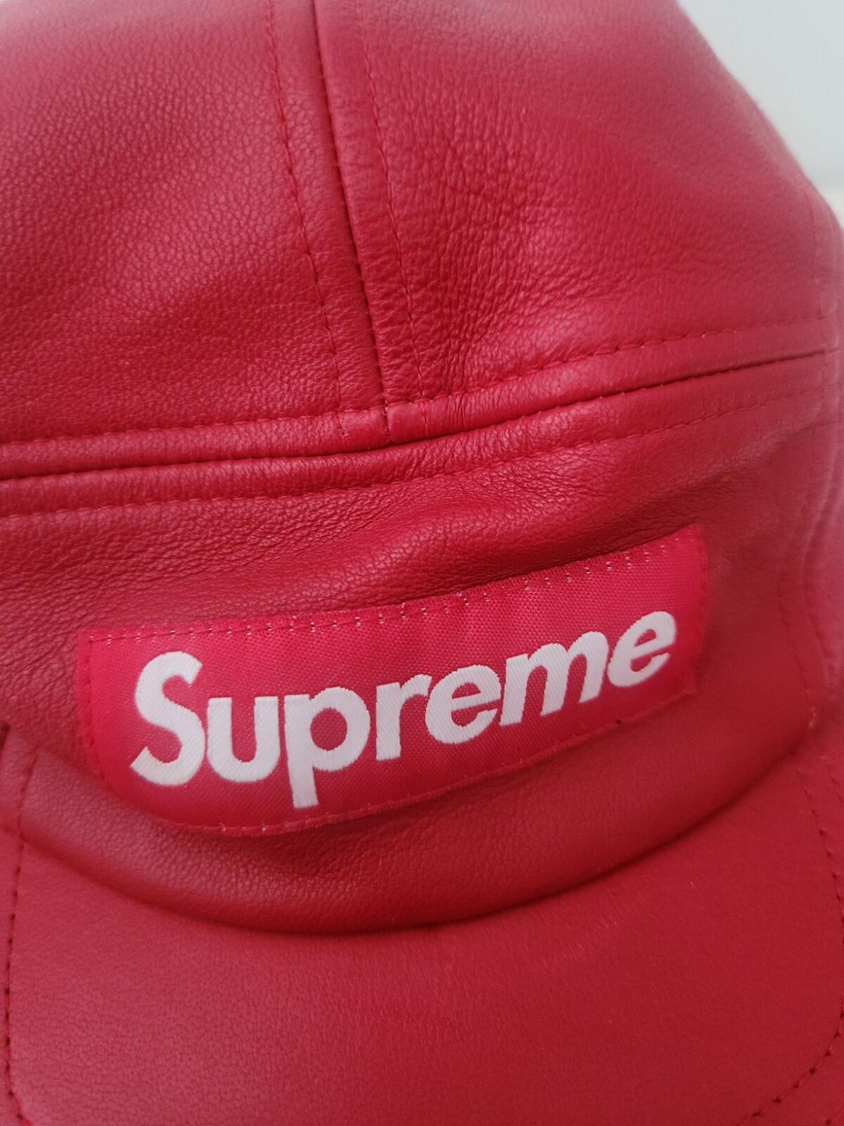 FW16 Supreme Leather Camp Cap Red