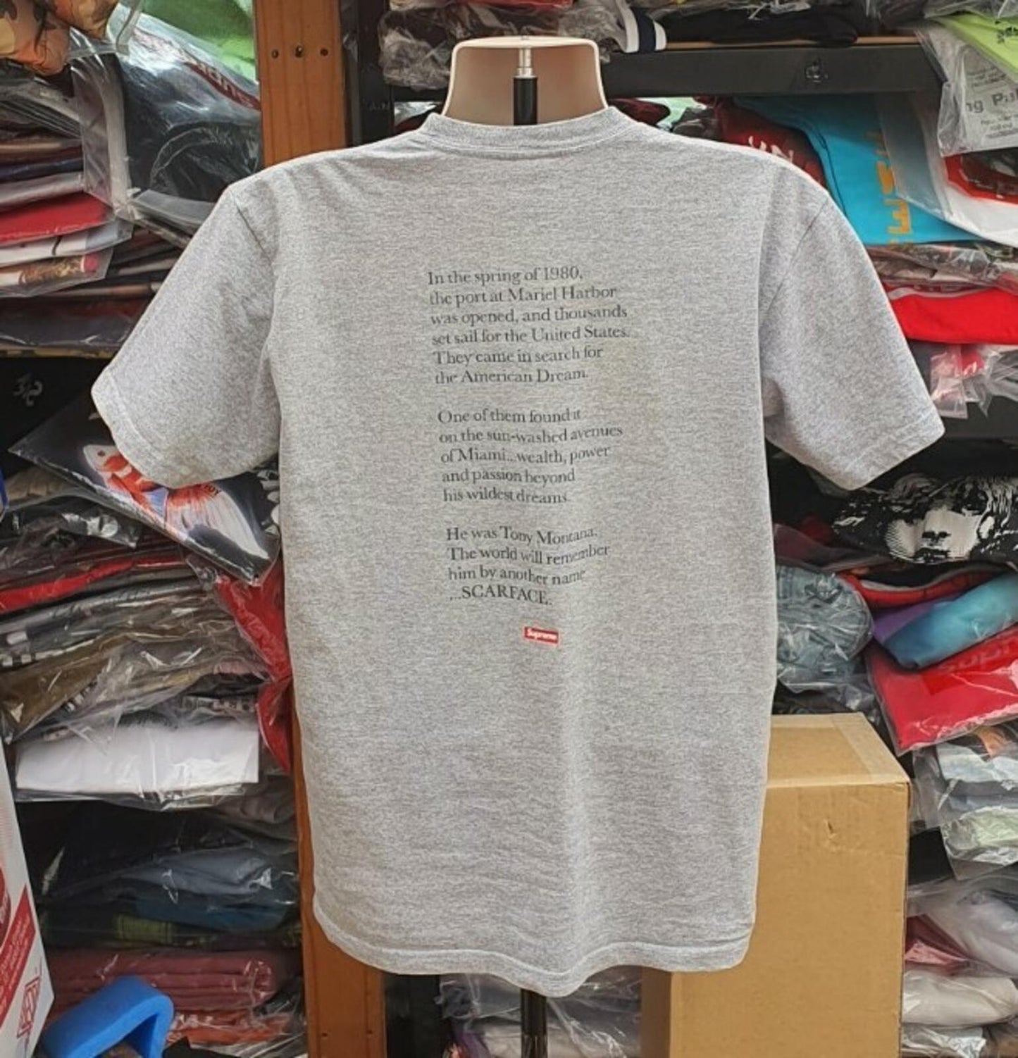 FW17 Supreme x Scarface Shower tee heather grey T-shirt M medium Tony Montana
