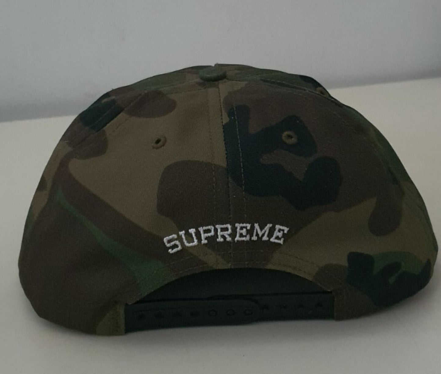 FW17 Supreme Studded Script Logo 5-panel hat Woodland Camo cap camouflage