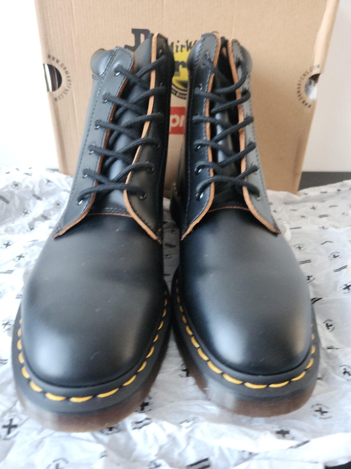 FW15 Supreme x Dr. Martens 6-Eye Boots Black UK 10 EU 45 US 11 Leather
