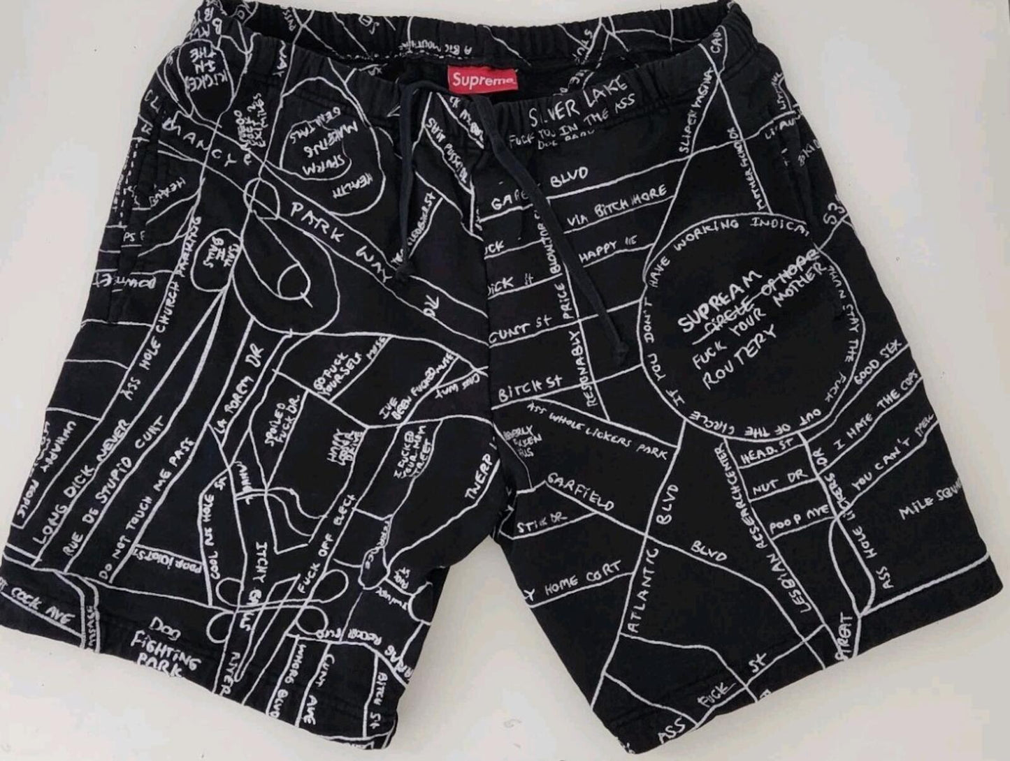 SS20 Supreme Gonz Embroidered Map sweatshort S Small Black shorts Mark Gonzales