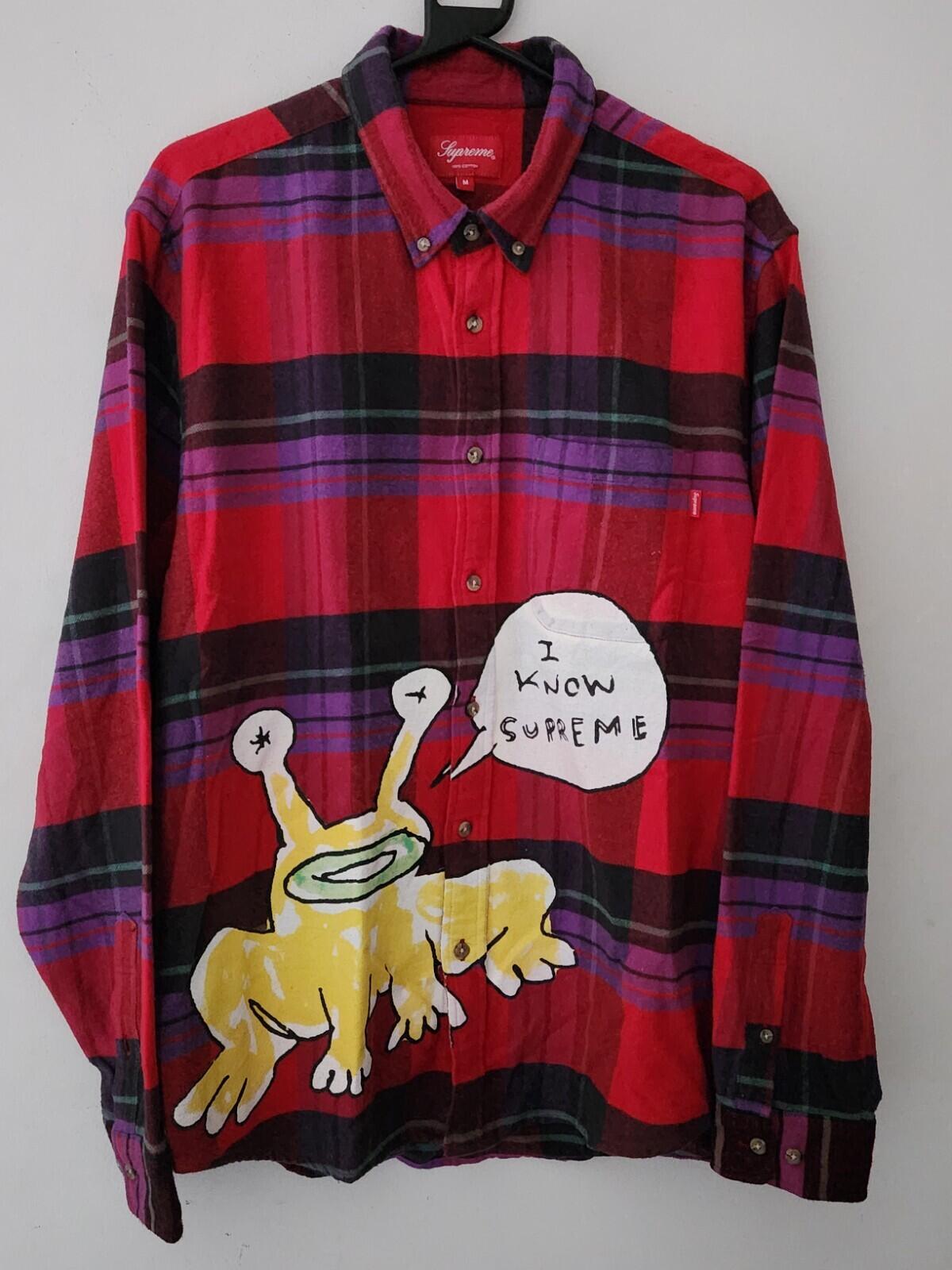 SS20 Supreme x Daniel Johnston plaid shirt red M Medium I KNOW SUPREME flannel