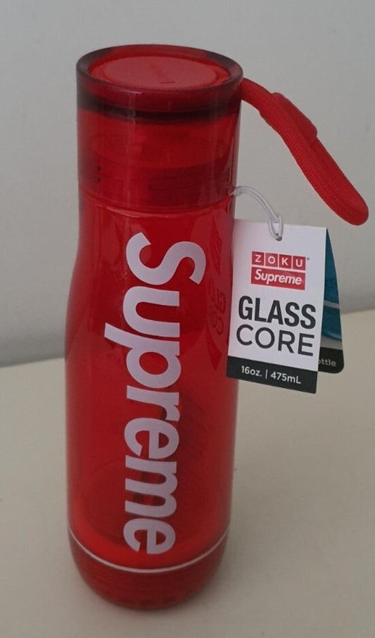 SS21 Supreme Zoku Botella de vidrio de 16 oz, sin BPA, botella de agua roja de 475 ml, nueva