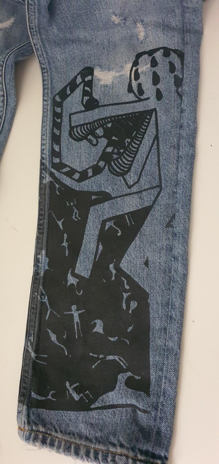 DIESEL Black Gold Graffity Print Jeans Denim Blue Size 30 W30 L30