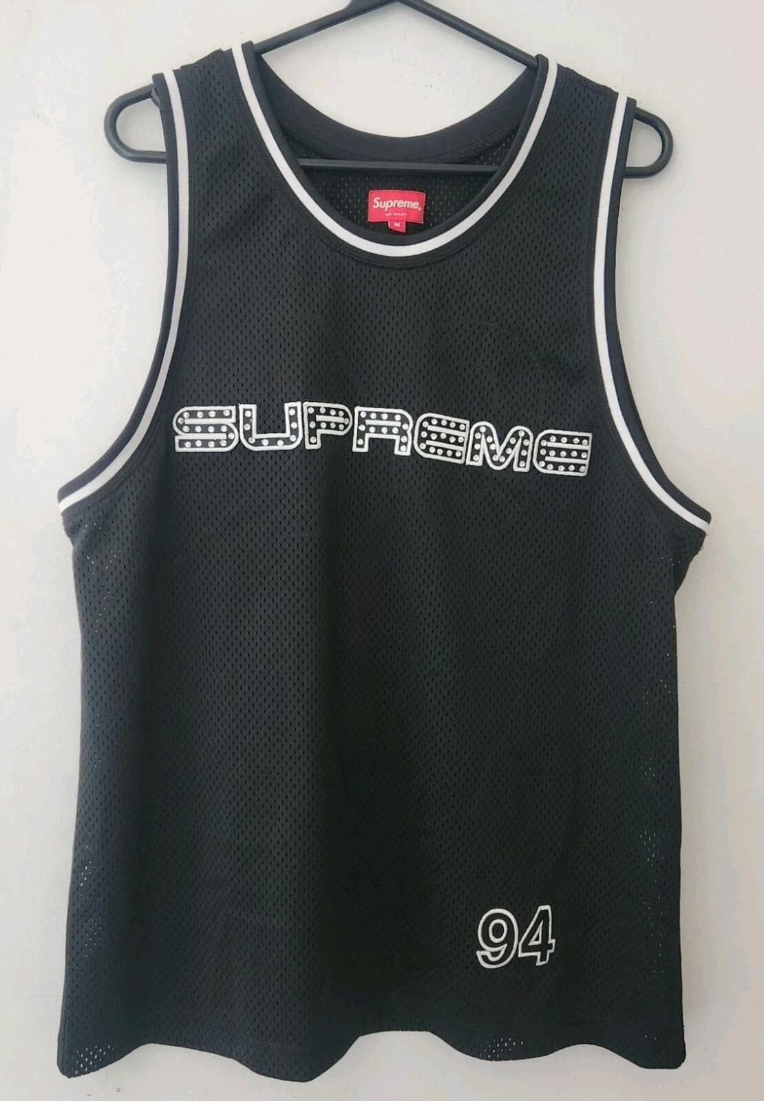Camiseta de baloncesto sin mangas Supreme Rhinestone SS19 talla M color negro