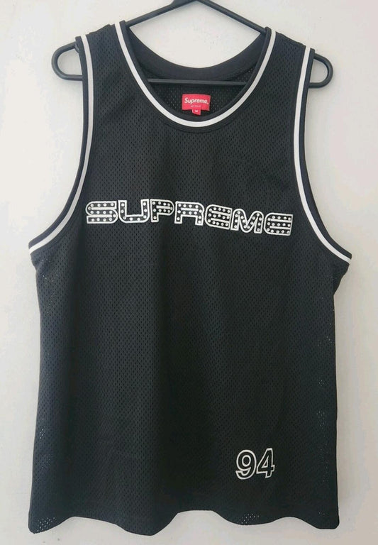 Camiseta de baloncesto sin mangas Supreme Rhinestone SS19 talla M color negro