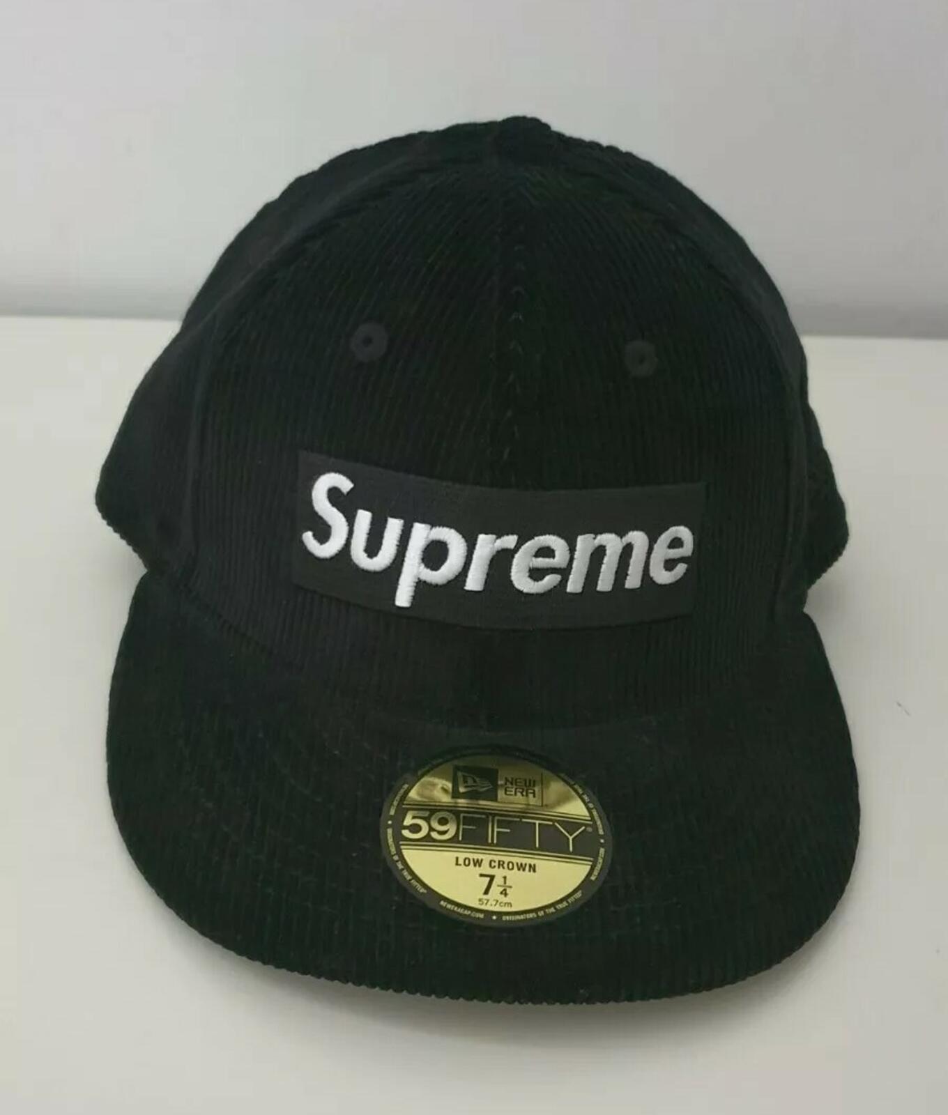 FW15 Supreme New Era 59Fifty Box Logo corduroy black hat size 7 1/4 Rare Cap