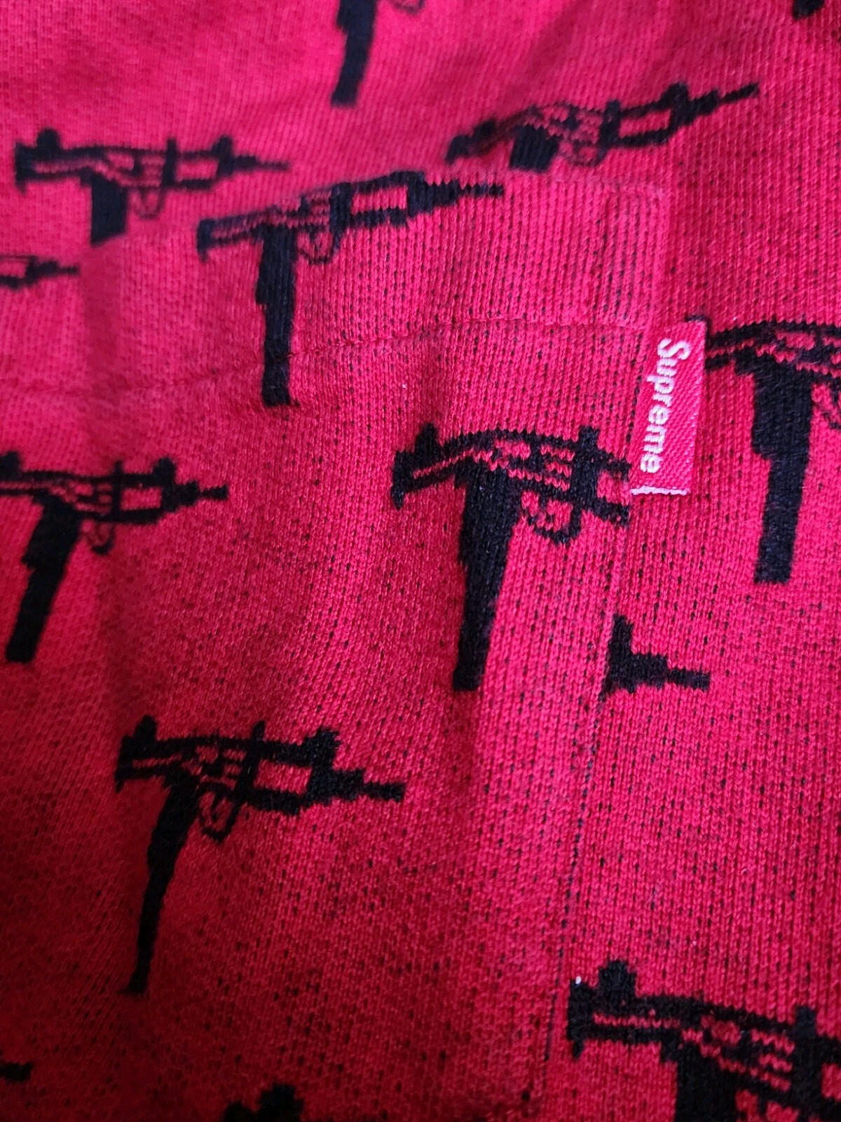 FW15 Supreme Jacquard Uzi Pocket tee Longsleeve top M medium sweater red jumper