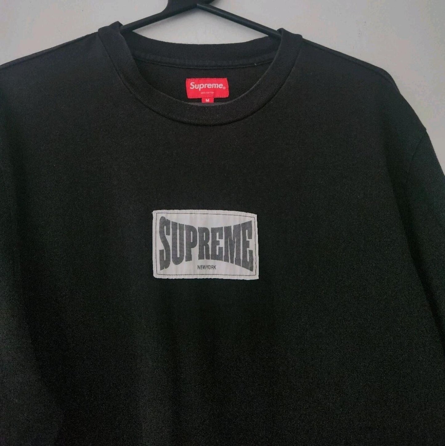 FW20 Supreme Woven Label L/S Top Size M Medium Jumper Crewneck Black Long Sleeve