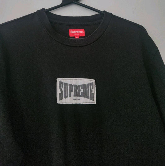 FW20 Supreme Woven Label L/S Top Size M Medium Jumper Crewneck Black Long Sleeve