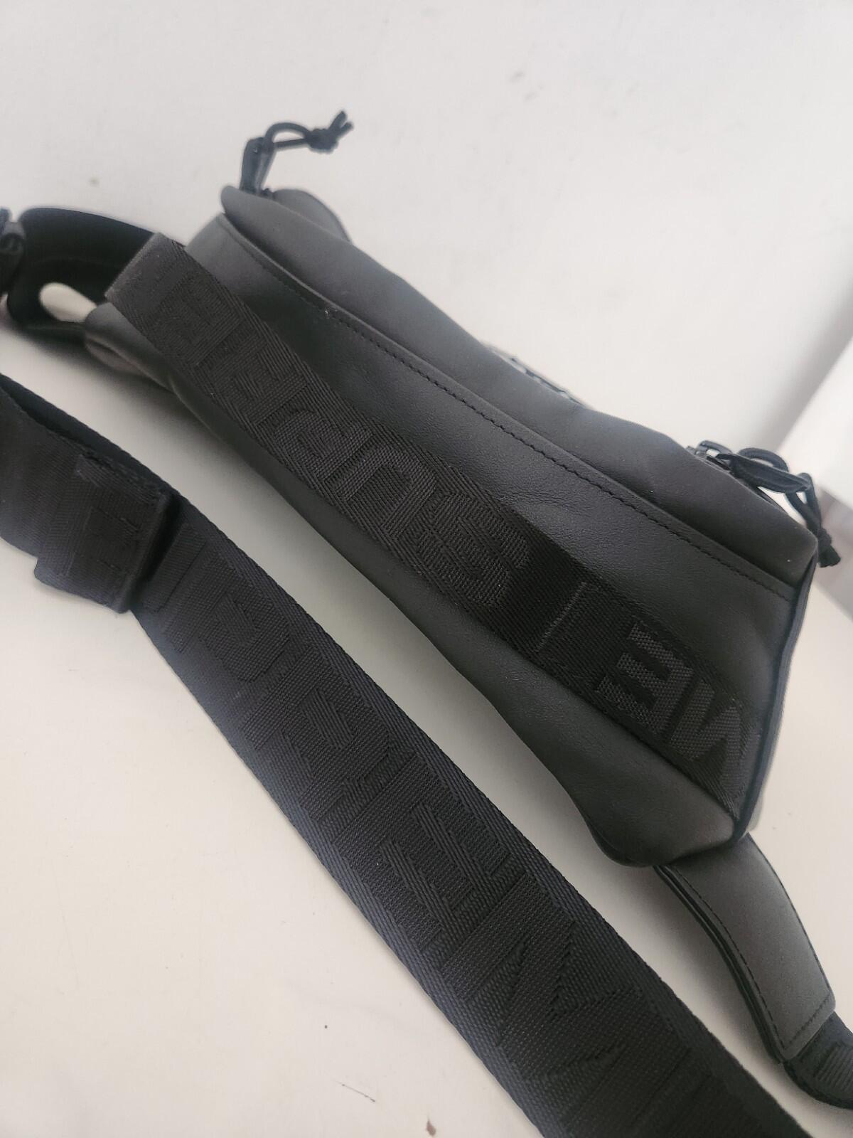 FW23 Supreme leather waist bag shoulder cowhide jacquard logo belt bum black