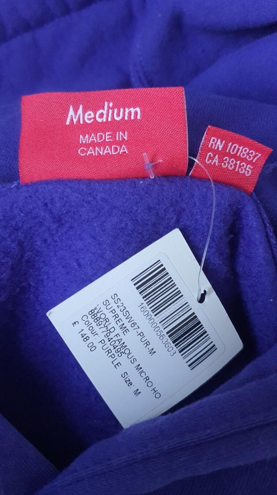 SS23 Supreme World Famous Micro Logo Purple hooded sweatshirt Hoodie M medium