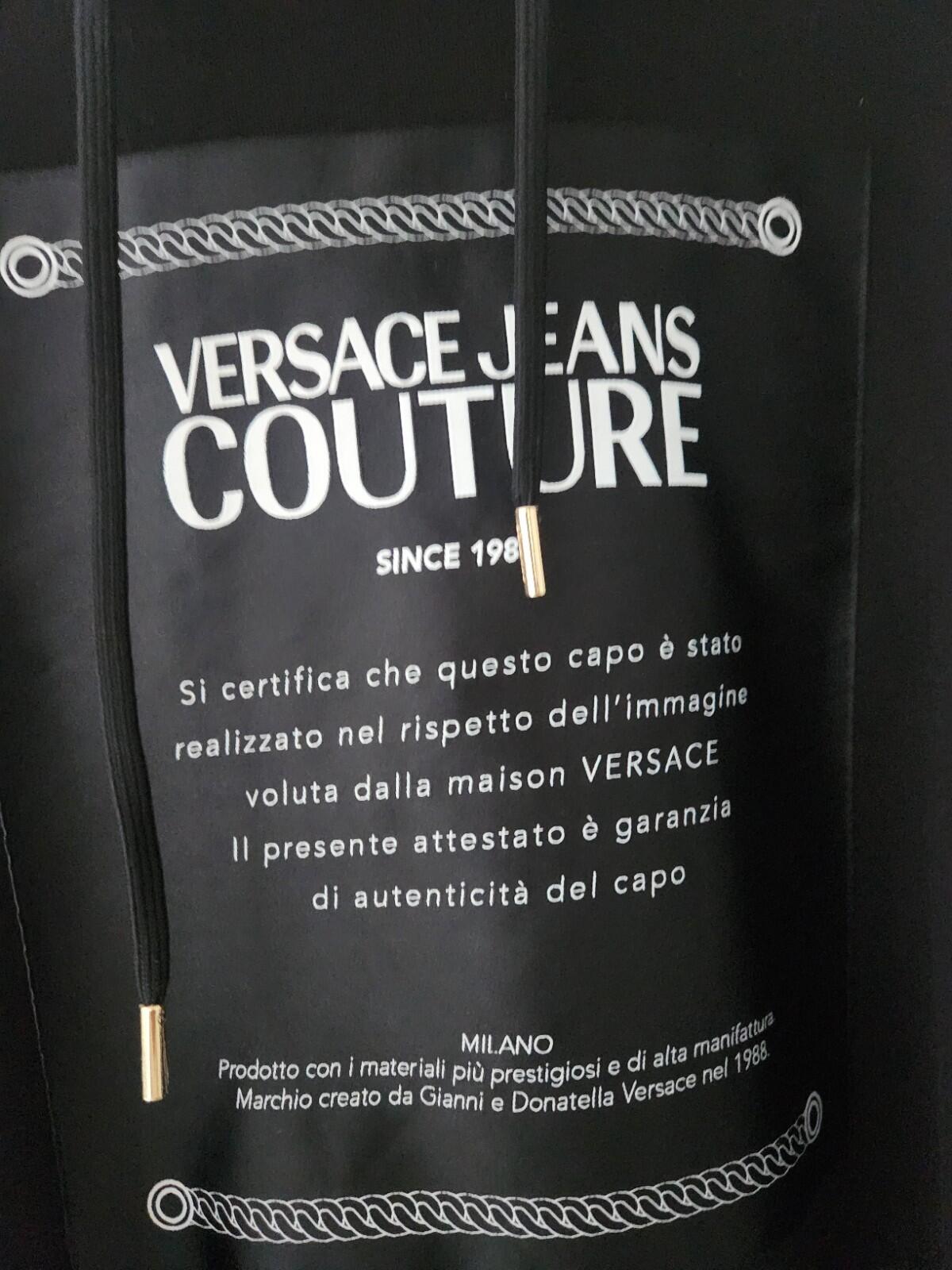 Versace Jeans Couture Label Hoodie Black Hooded Sweatshirt Size M Medium