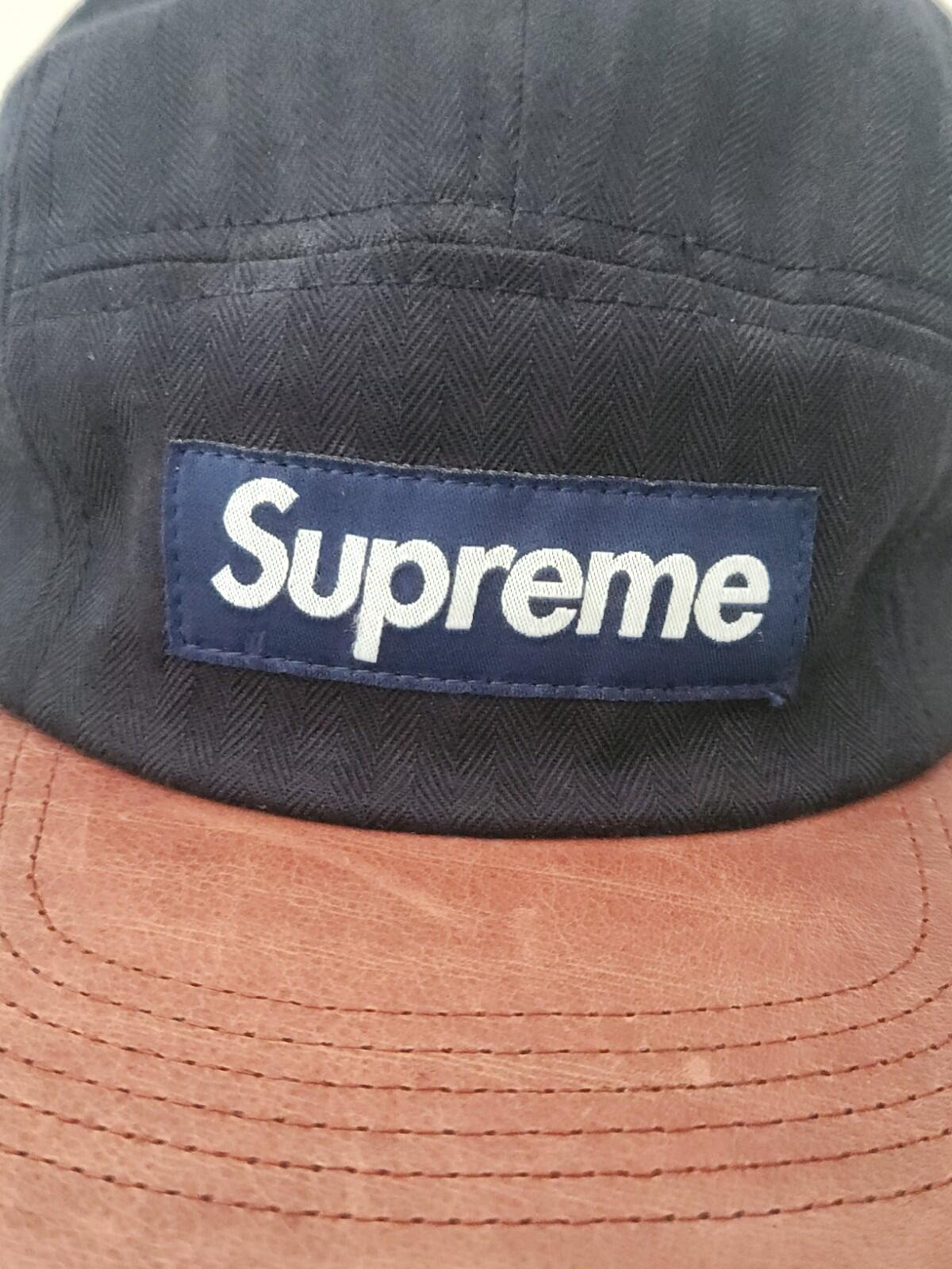 SS12 Supreme Herringbone Leather Camp Cap Navy Hut Vintage Sehr Selten 2012