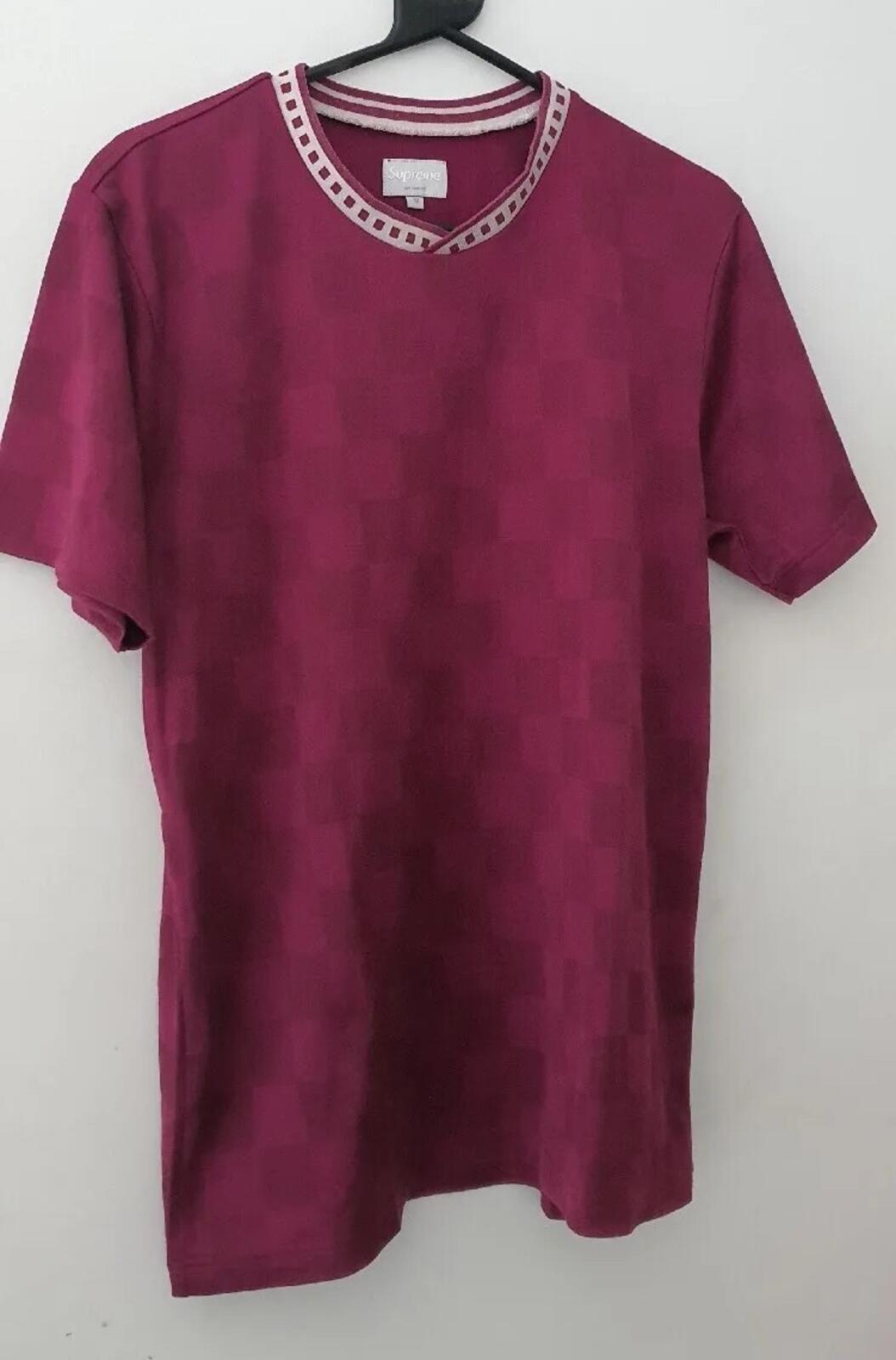 SS16 Supreme Checker Soccer Jersey medium Burgundy Tee Football T-shirt Bieber