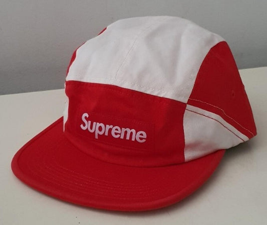 FW18 Supreme Contrast Panel camp cap red white hat box logo