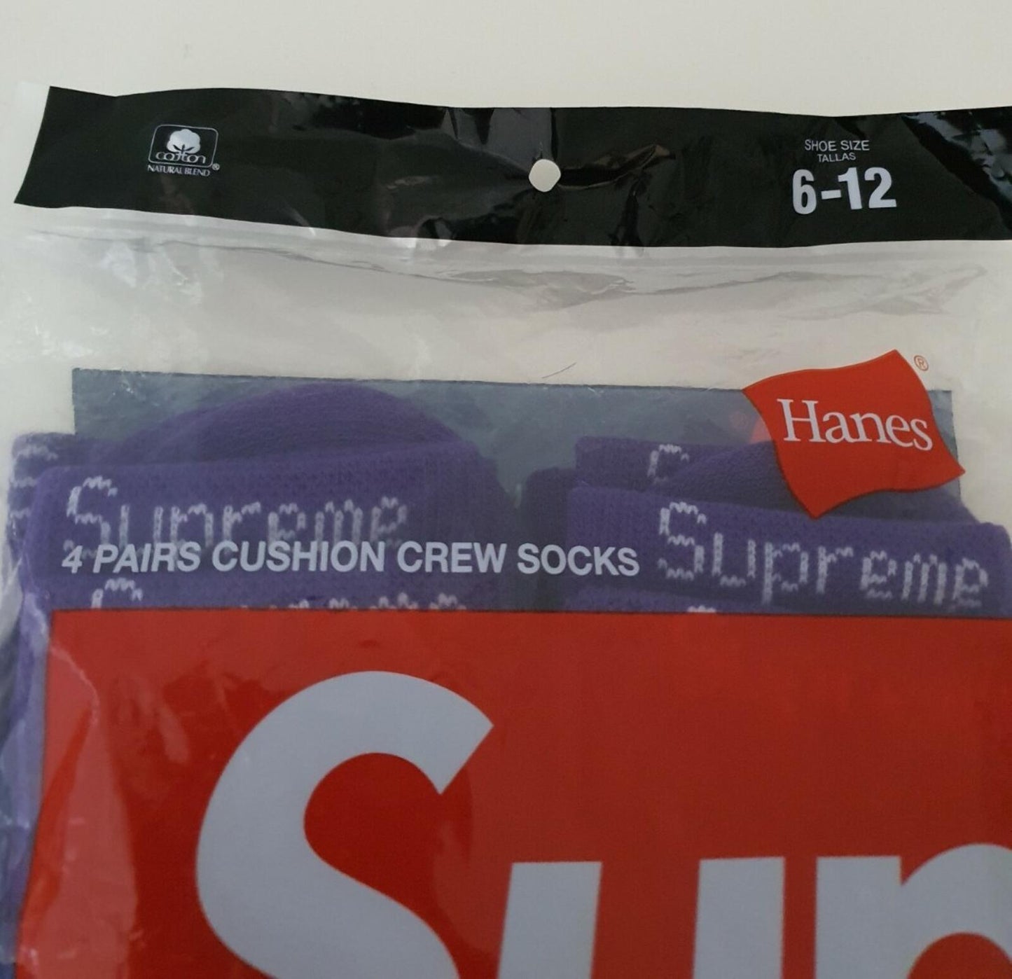 SS21 Supreme Hanes Purple cushion crew socks 4 pack size 6-12 New And Unopened