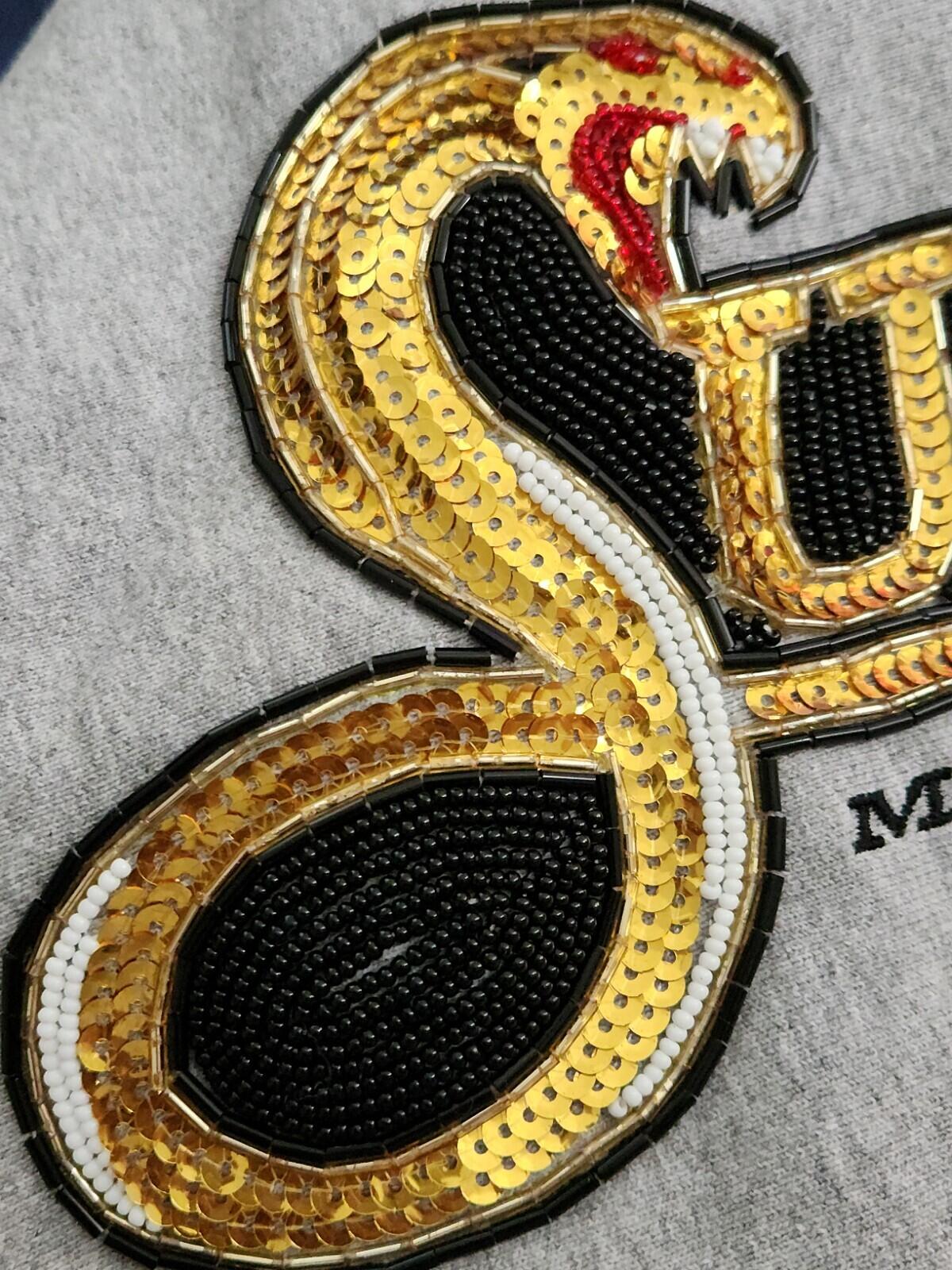 Sudadera con capucha FW19 Supreme Sequin Viper talla L, color gris jaspeado