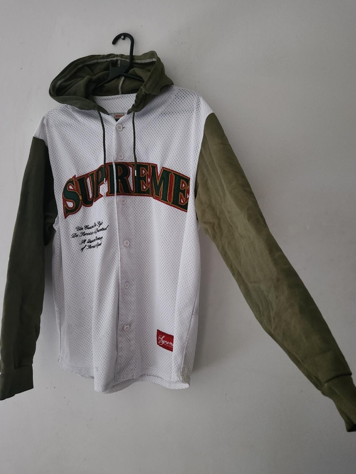 SS20 Supreme Hooded L/S Baseball-Trikot GEFÄRBT olive Größe L Großes Oberteil