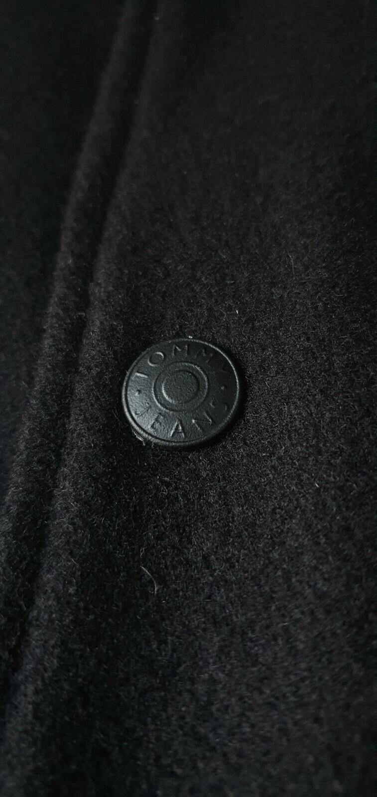 TOMMY JEANS £189 Varsity Wool Bomber Goat Leather Sleeves Black Jacket Hilfiger