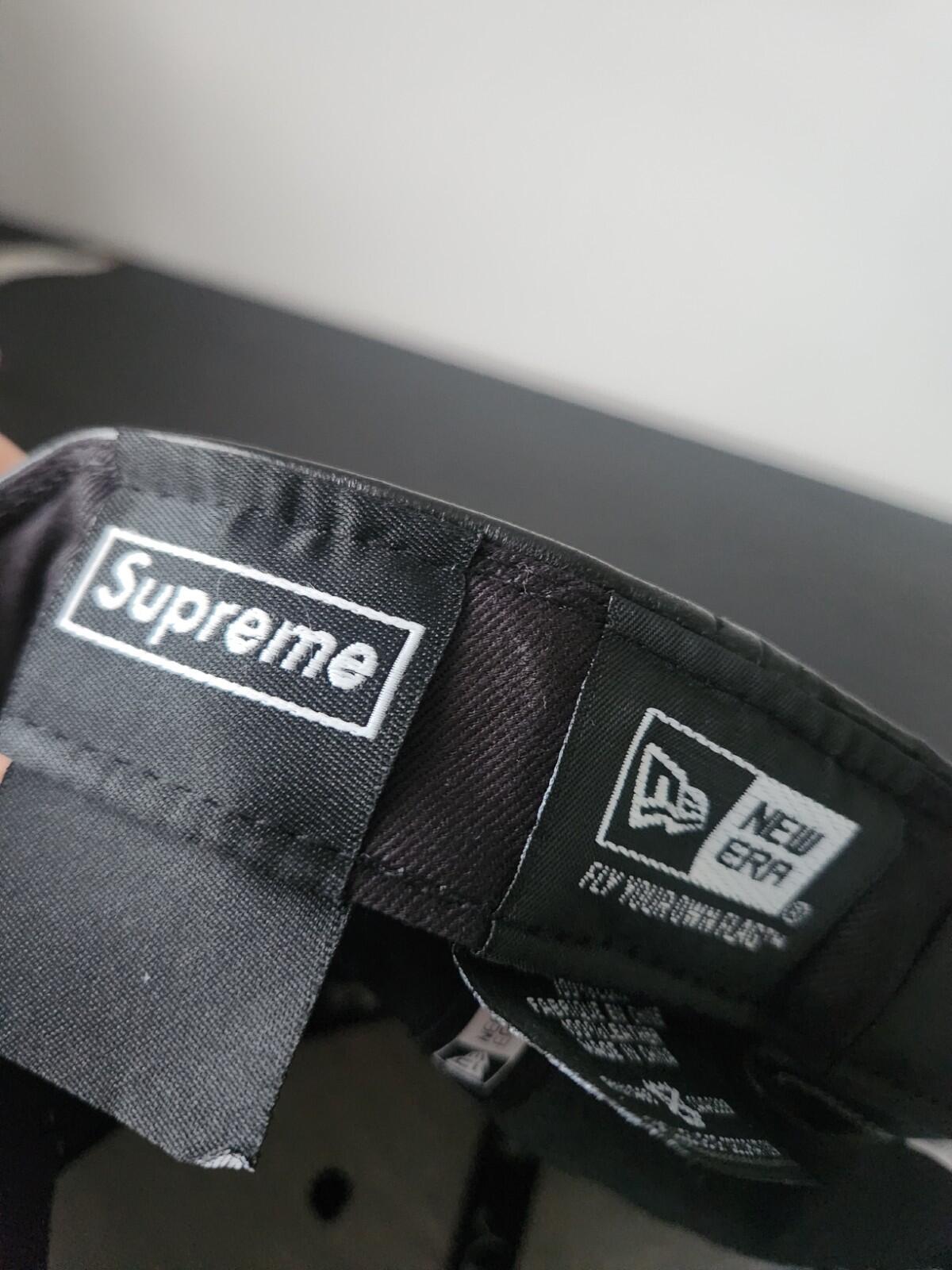 FW15 Supreme Leather Box Logo New Era Hat Black Cap size 7 3/8 Vintage 2015