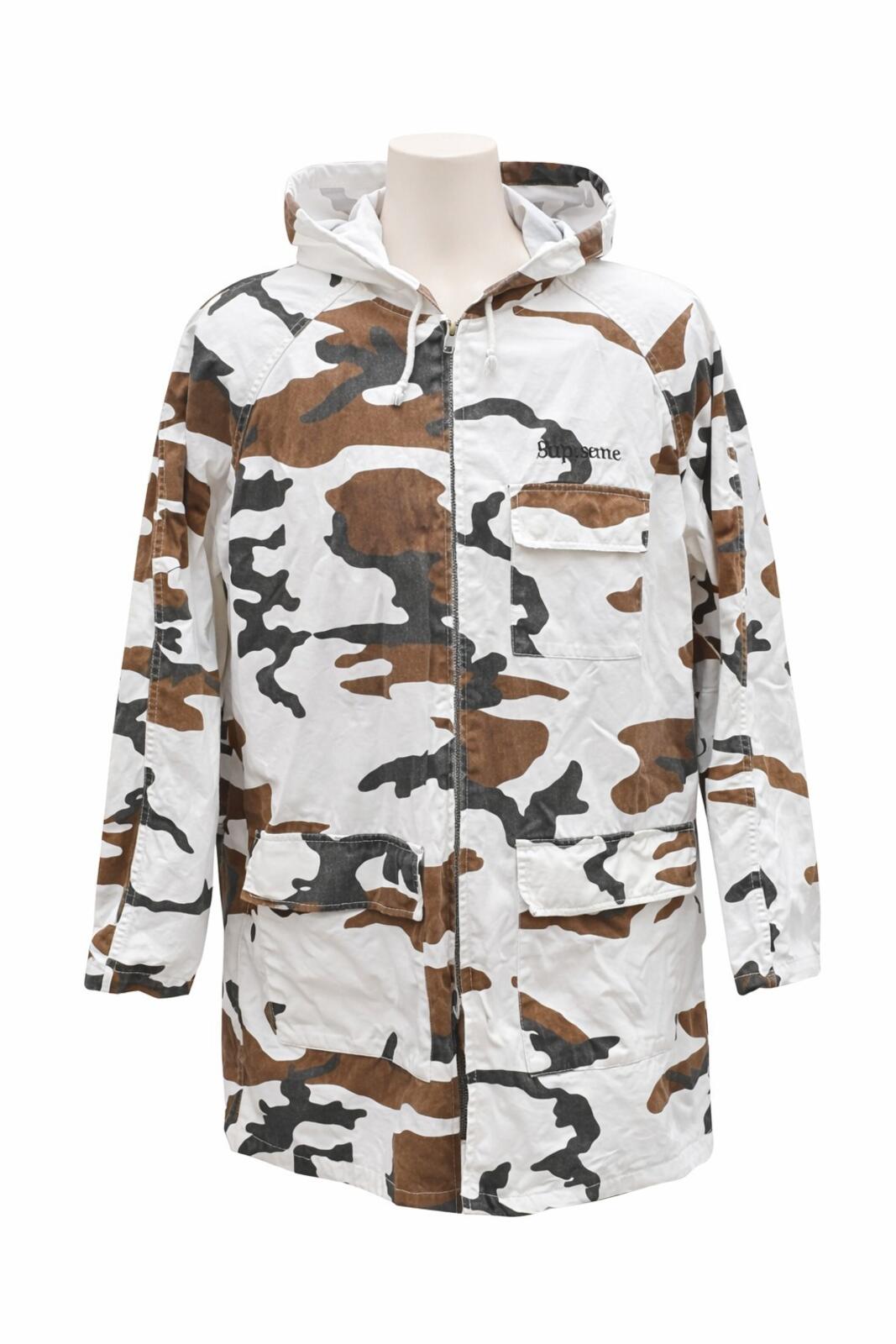 FW16 Supreme Twill Zip Up Parka Jacket White Camo Size M