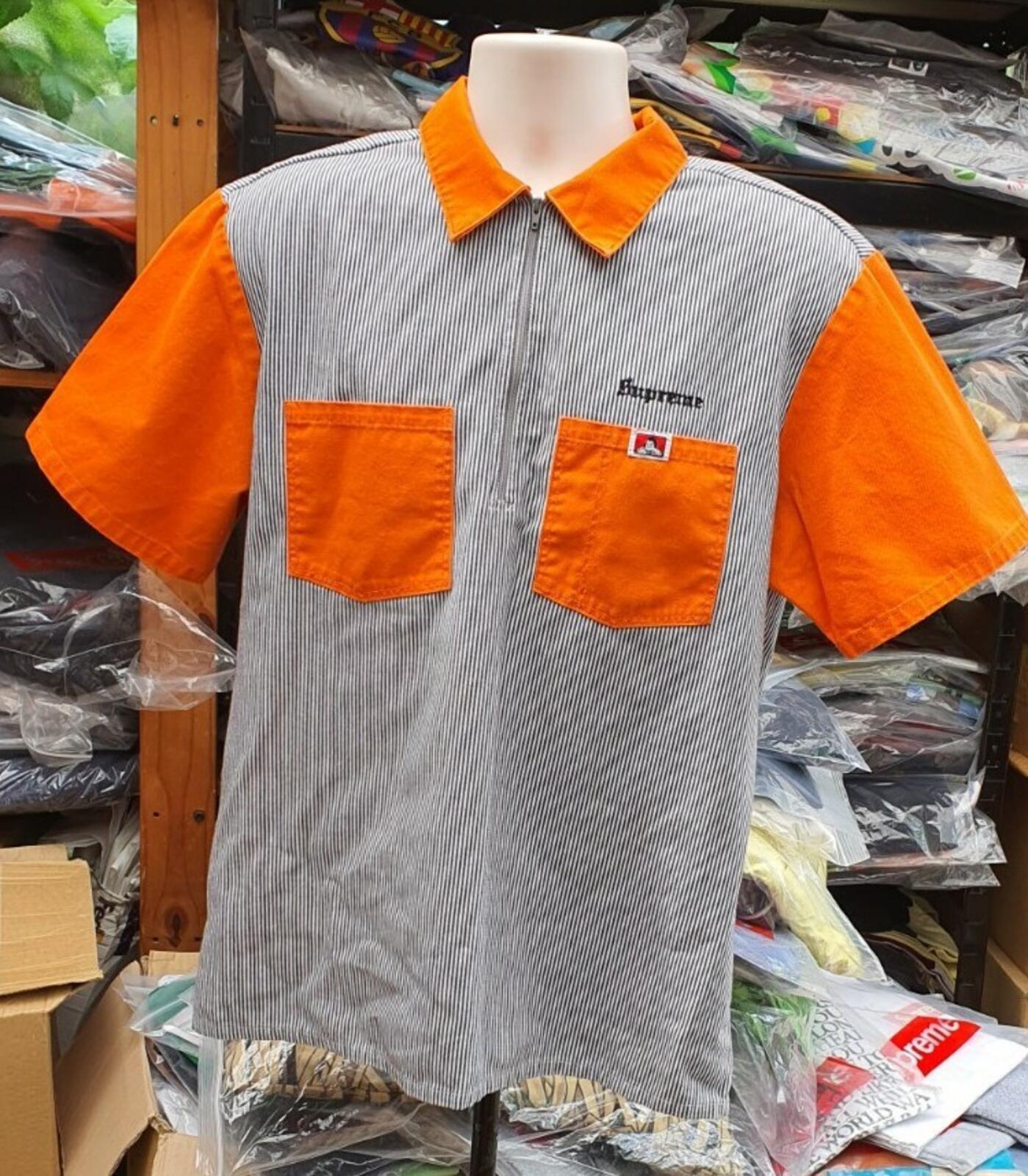 FW19 Supreme x Ben Davis short sleeve work shirt hickory stripe orange M Medium
