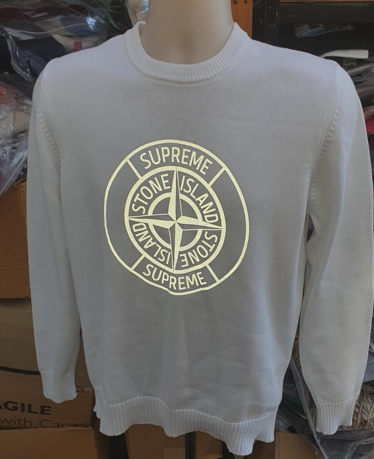 SS16 Supreme x Stone Island Jersey con logo reflectante Blanco Talla S