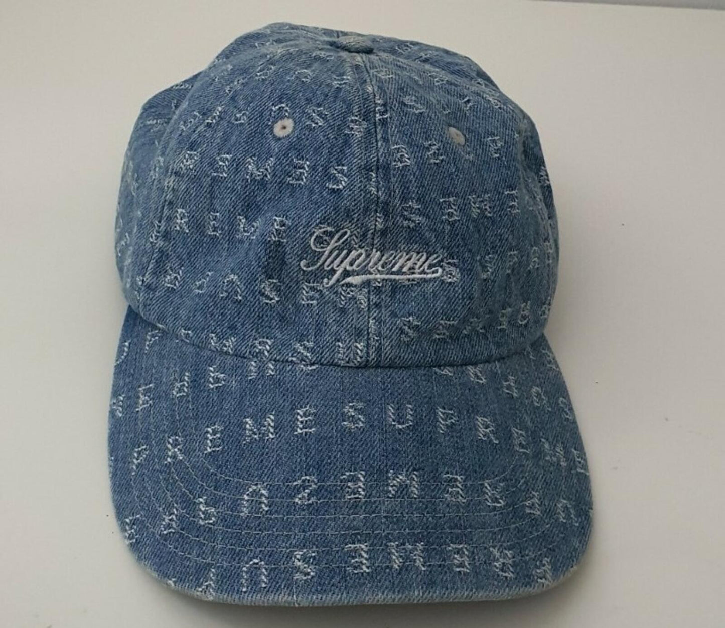 Gorra de 6 paneles de mezclilla con logotipos de Jacquard Supreme SS20, color azul