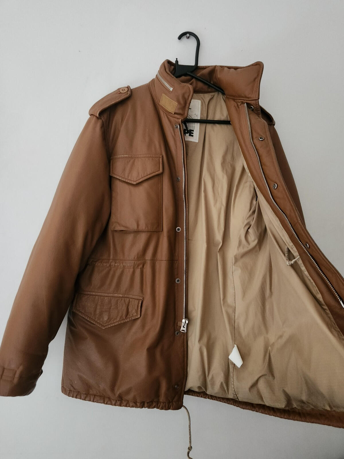 A BATHING APE Leather 90's M-65 jacket Brown Vintage Bape Cowhide Size L Large