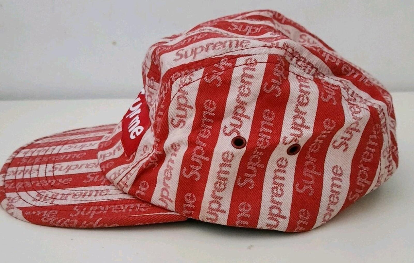FW14 Supreme Jacquard Logo Camp Cap Red White Red Box Logo made in USA Vintage