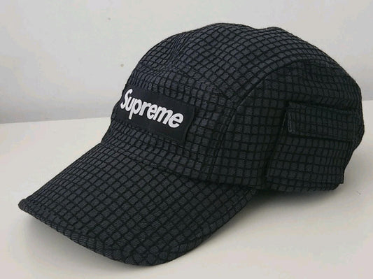 SS22 Supreme Denim Ripstop Camp Cap Black Hat Flap Patch Pocket