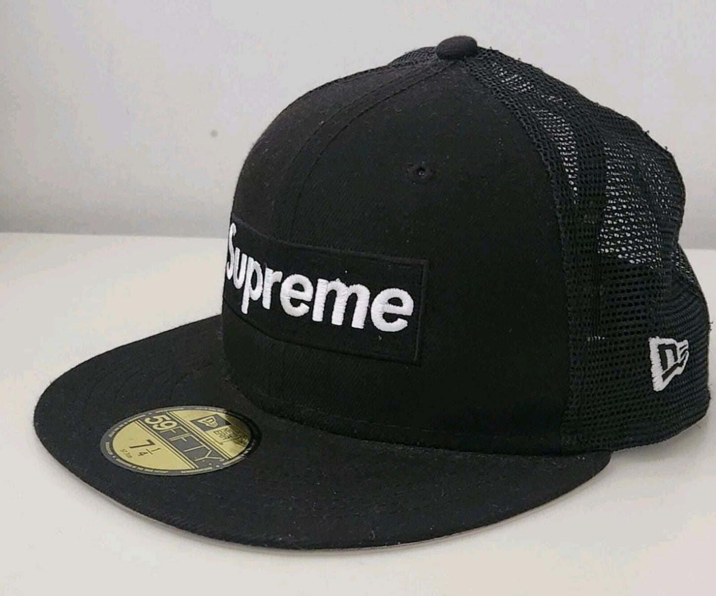 SS23 Supreme Box Logo Mesh Back New Era Hat size 7 1/4 black cap snapback