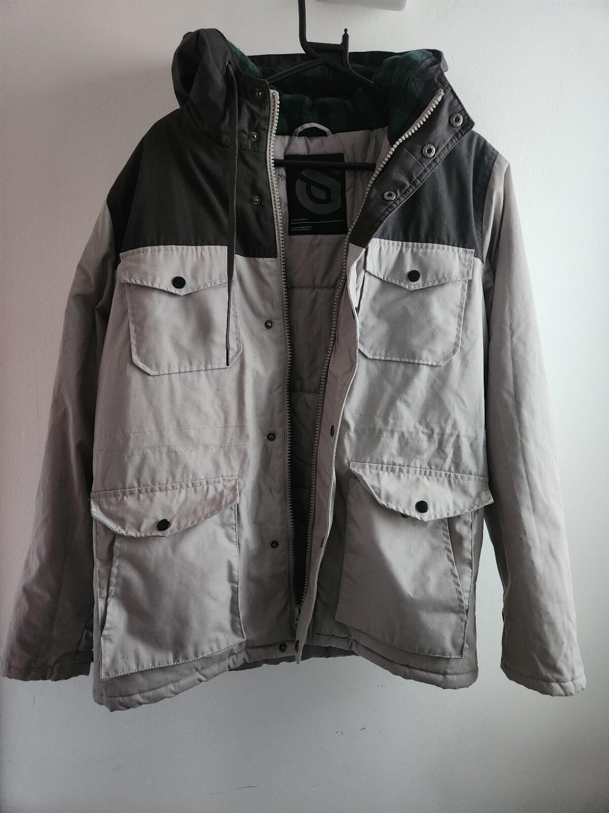 GATE Mens Light Grey Hooded Field Jacket Parka Multi Pocket Button Up Coat M