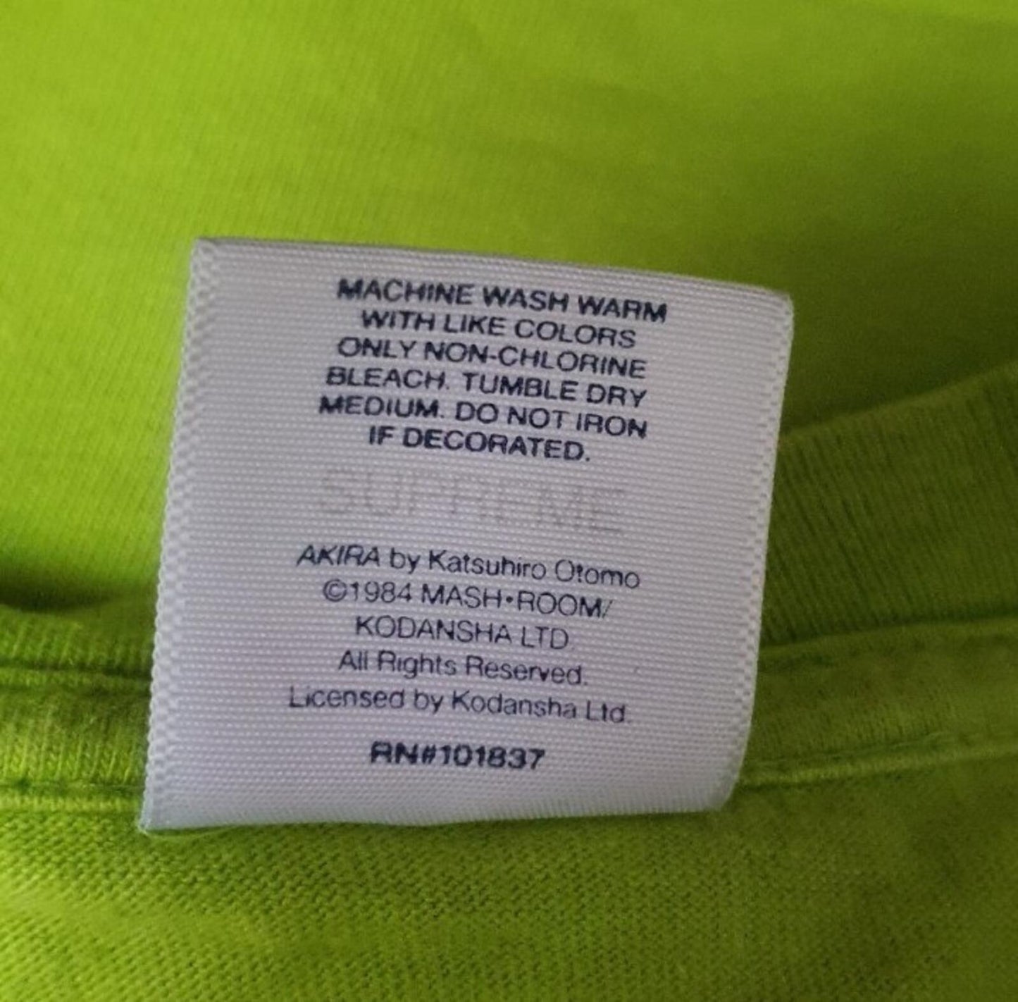 FW17 Supreme x Akira Yamagata Lime Tee Size XL Anime