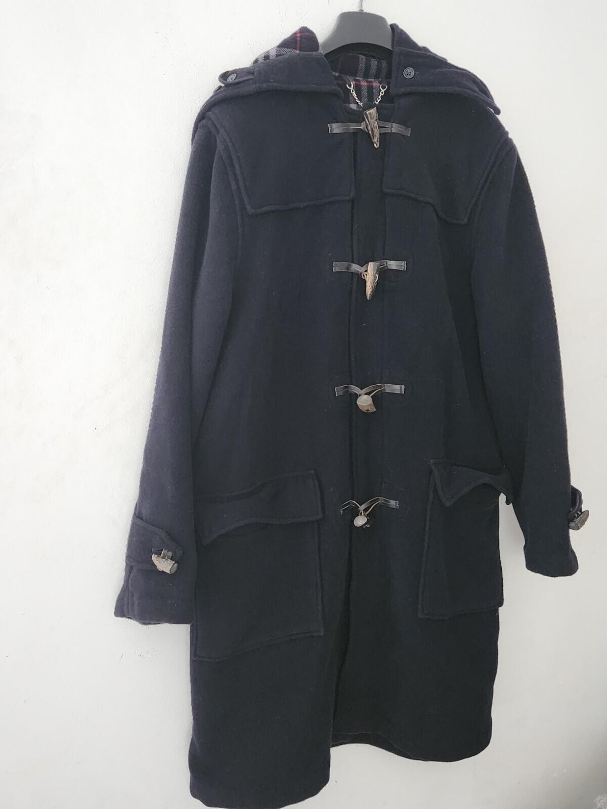 Burberry Duffle Wool Hooded Coat Navy Tartan Size Boys 14Y Fits Mens M Medium