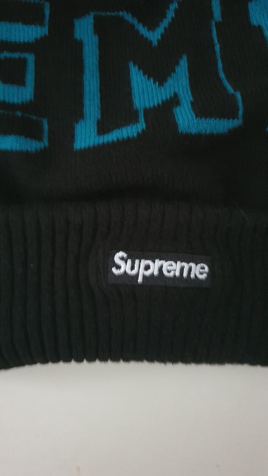 FW15 Supreme Banner New Era black / blue beanie small box logo Rare