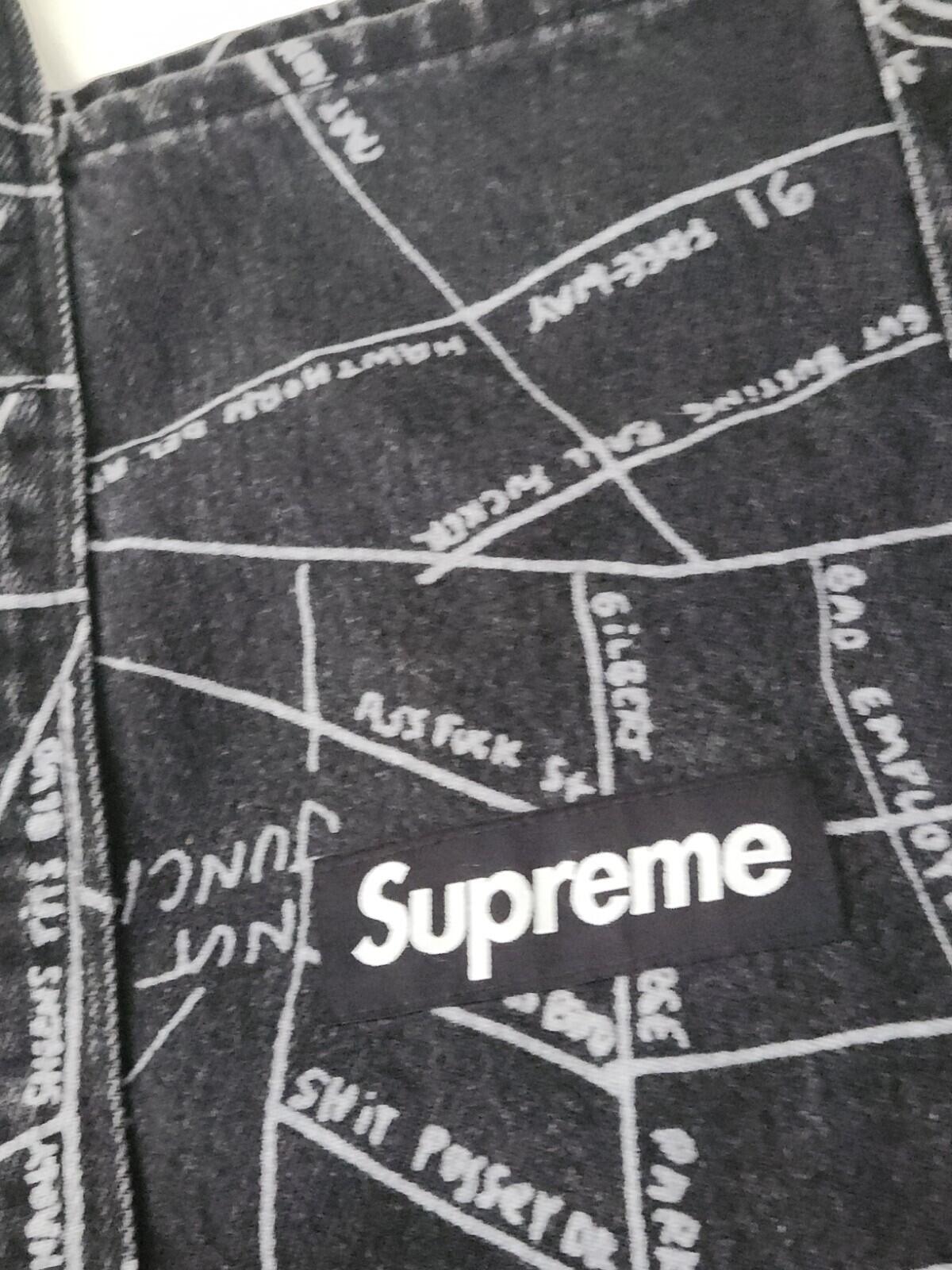 SS19 Supreme Gonz Map Denim Tote Cotton Artwork By Mark Gonzales Black Bag