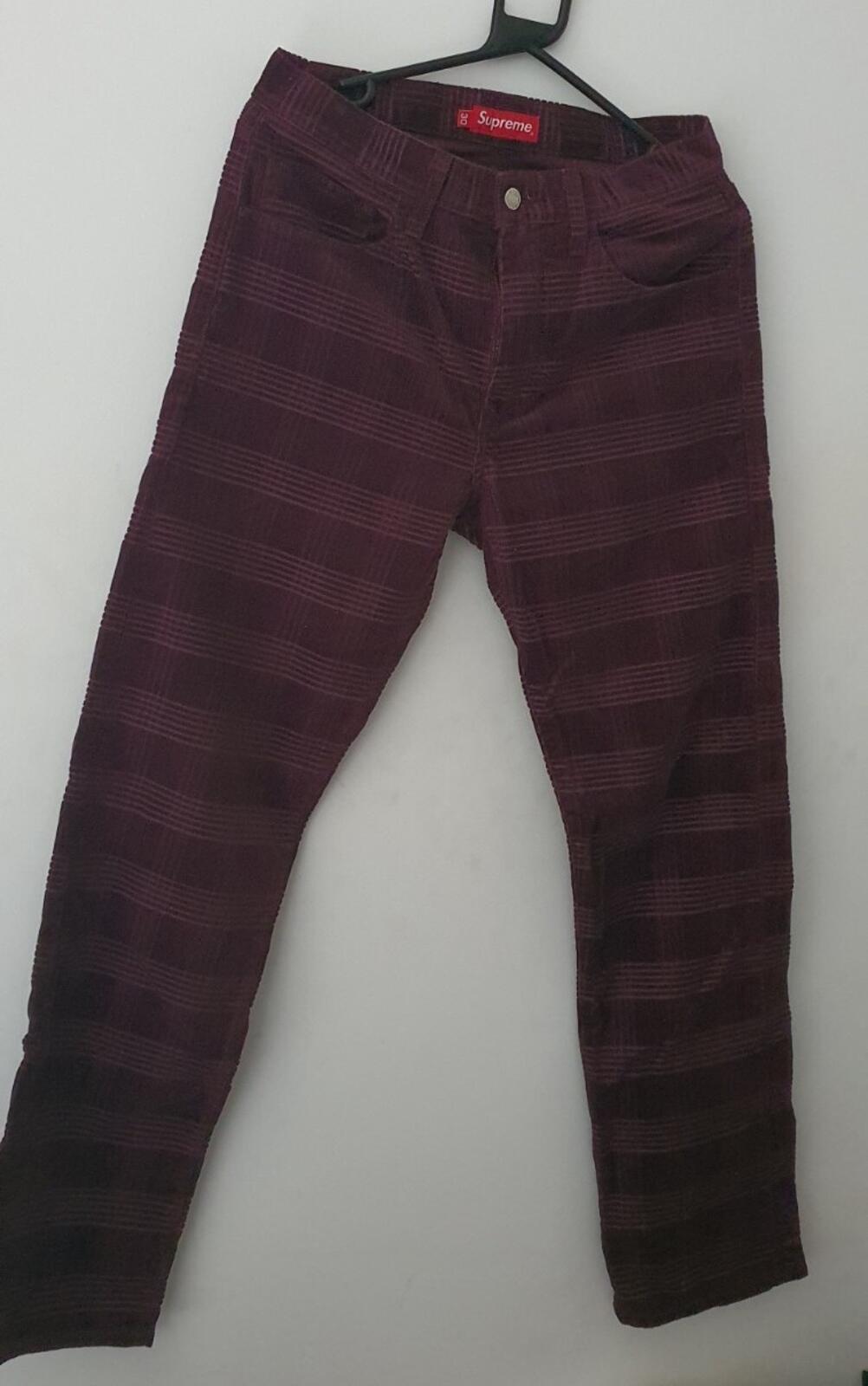 FW14 Supreme Plaid Cord 5 Pocket Pant Burgundy Size 30 W30 L30