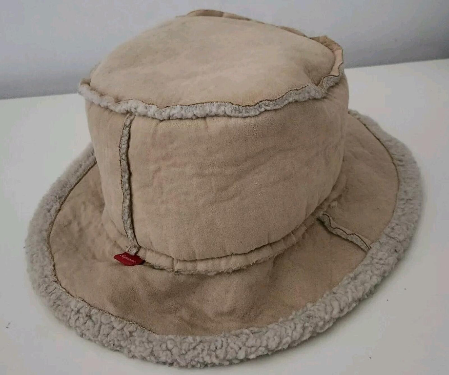 FW15 Supreme Faux Shearling Crusher Tan Stone winter hat Rare Size M / L