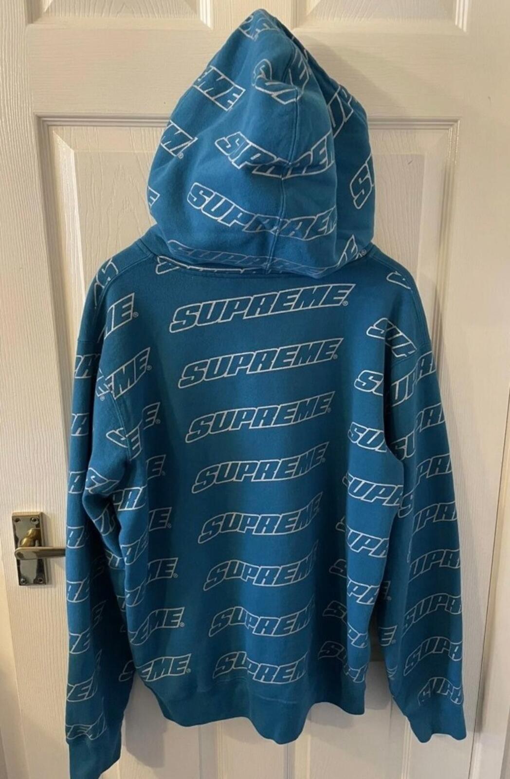 SS18 Supreme Repeat Zip Up Hooded Sweatshirt Dark Aqua Size L