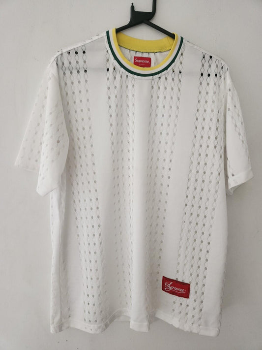 SS22 Supreme Perforated Stripe Warm Up Top Kurzarm-Oberteil M T-Shirt weißes T-Shirt Jersey